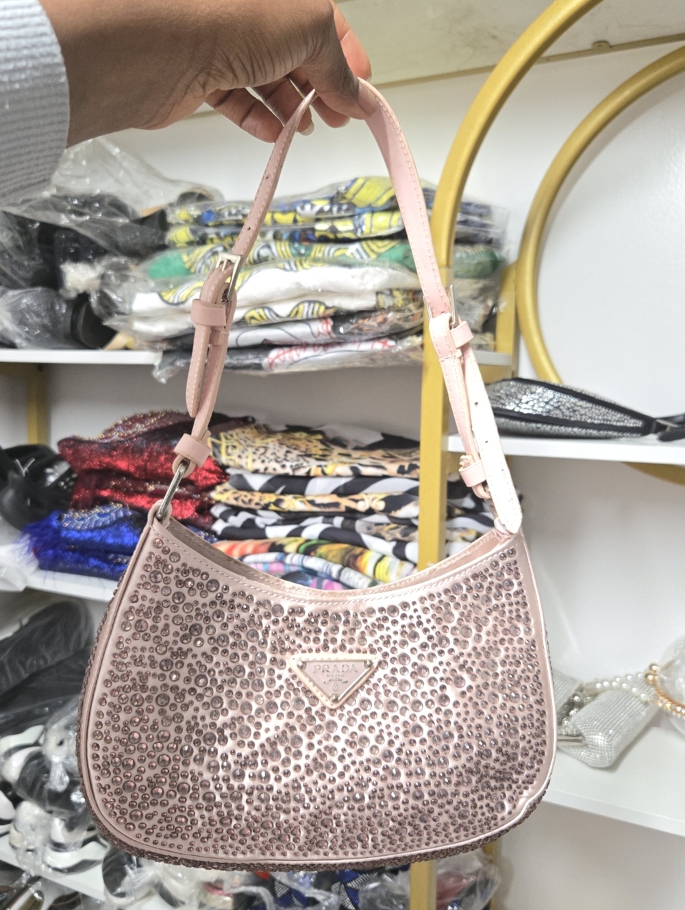 New Fun Pink Crystal-Embellished Fashion Shoulder Bag